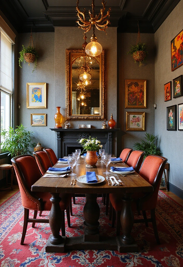 20 Elegant Dark Brown Dining Room Inspirations Featuring Rustic Wooden Tables and Warm Lighting! - 17. Artistic Expression