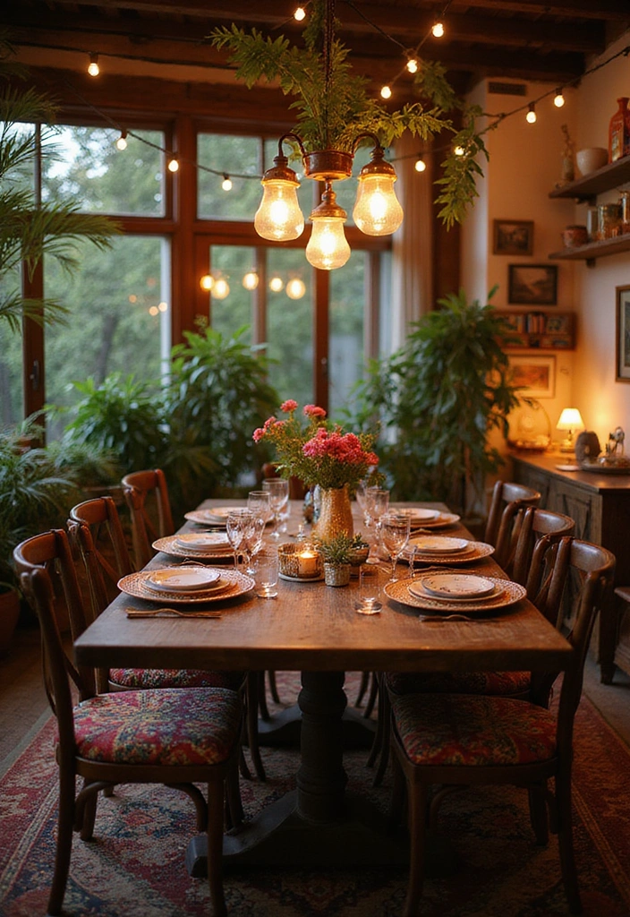 20 Elegant Dark Brown Dining Room Inspirations Featuring Rustic Wooden Tables and Warm Lighting! - 4. Bohemian Beauty