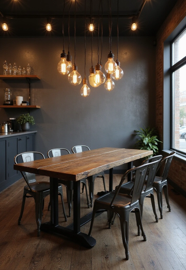 20 Elegant Dark Brown Dining Room Inspirations Featuring Rustic Wooden Tables and Warm Lighting! - 5. Industrial Charm