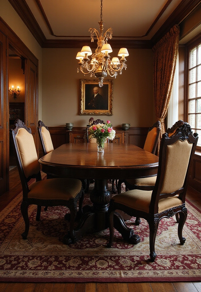 20 Elegant Dark Brown Dining Room Inspirations Featuring Rustic Wooden Tables and Warm Lighting! - 7. Elegant Traditional