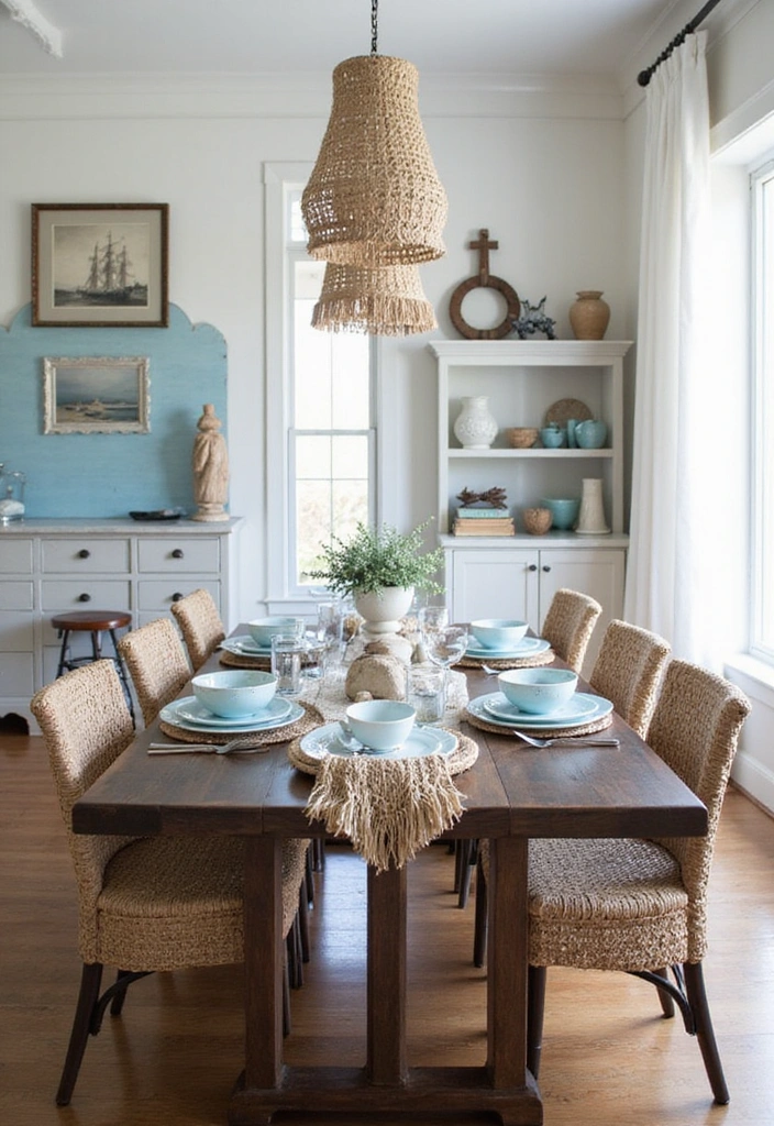 20 Elegant Dark Brown Dining Room Inspirations Featuring Rustic Wooden Tables and Warm Lighting! - 9. Coastal Retreat