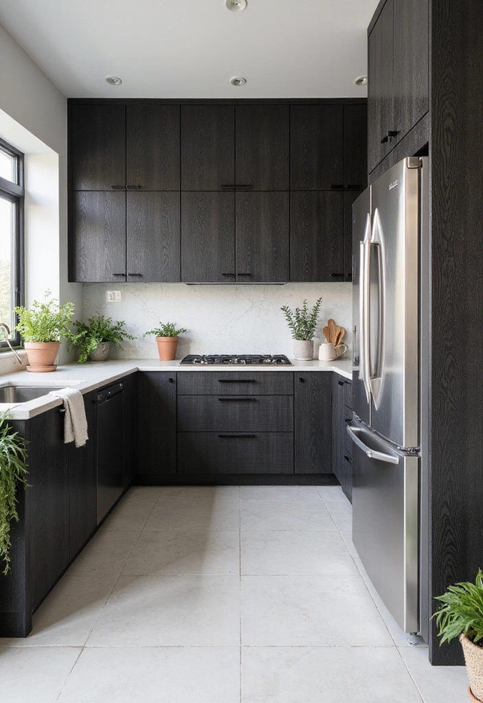 20 Inspiring Black Kitchen Cabinets and White Tile Floors with Sleek Stainless Steel Appliances - 13. Textured Black Cabinets