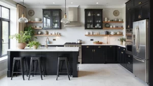 20 Inspiring Black Kitchen Cabinets and White Tile Floors with Sleek Stainless Steel Appliances