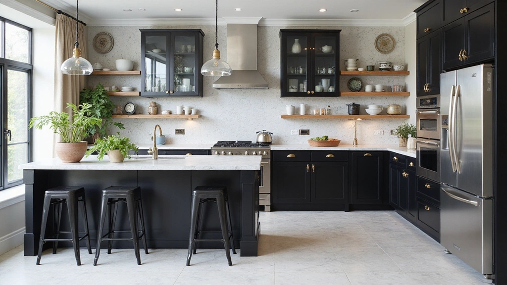 20 Inspiring Black Kitchen Cabinets and White Tile Floors with Sleek Stainless Steel Appliances