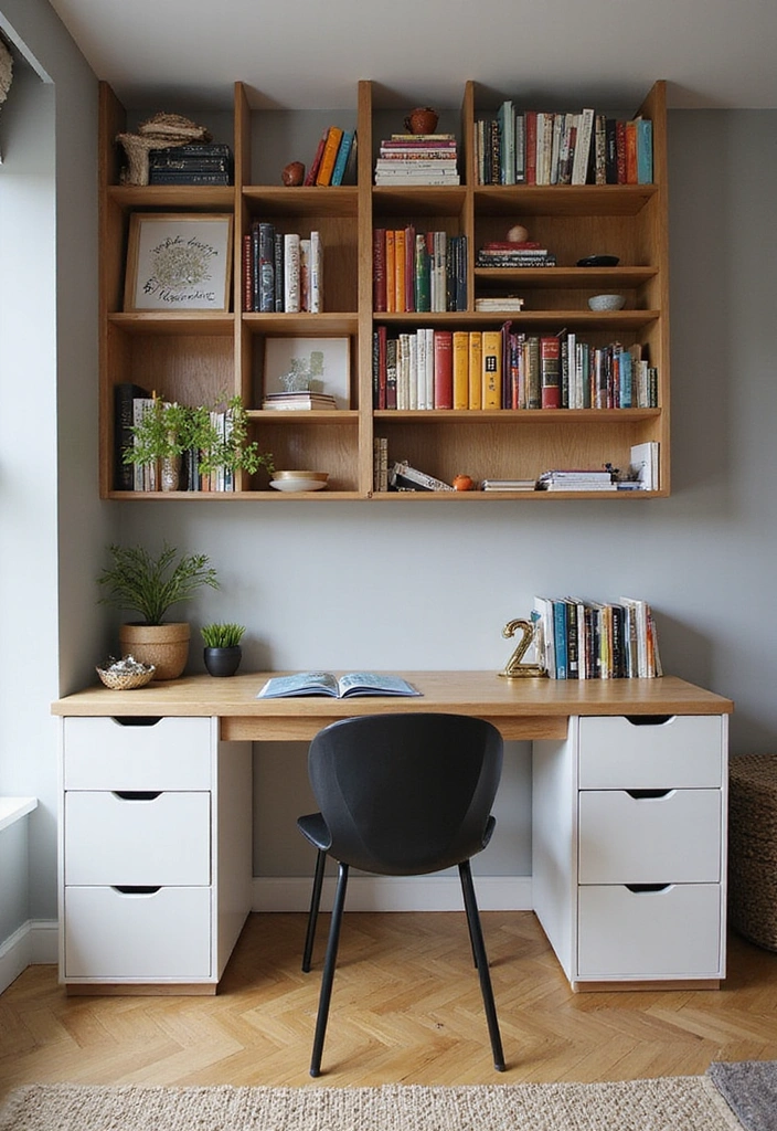 21 Functional and Cozy Bedroom Office Ideas for a Perfect Work-Life Balance! - 12. Desk with Bookshelf Combo