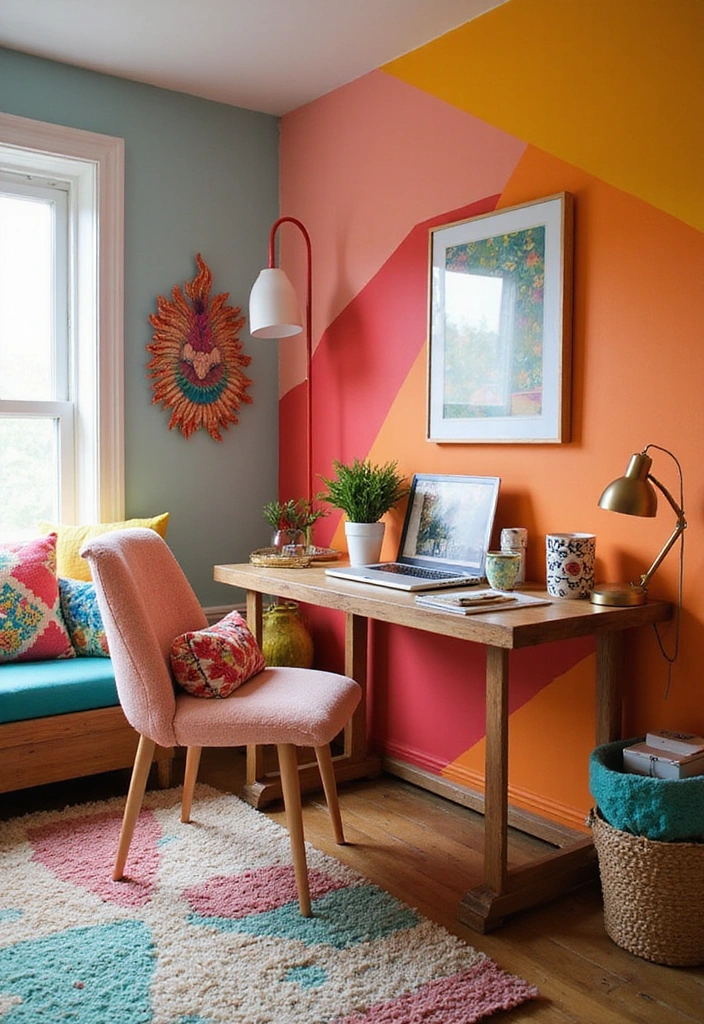 21 Functional and Cozy Bedroom Office Ideas for a Perfect Work-Life Balance! - 16. A Pop of Color