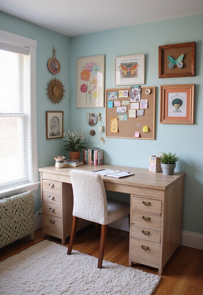 21 Functional and Cozy Bedroom Office Ideas for a Perfect Work-Life Balance! - 18. Artistic Touch with DIY Decor