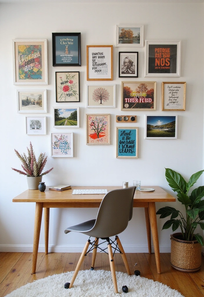 21 Functional and Cozy Bedroom Office Ideas for a Perfect Work-Life Balance! - 7. Personalized Gallery Wall
