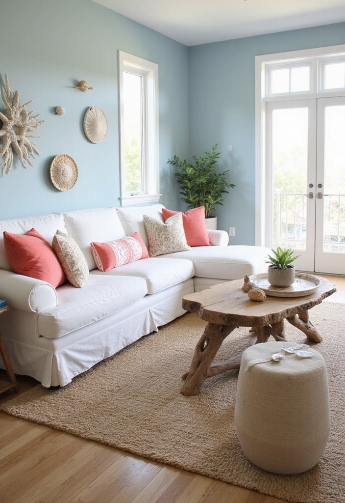 21 Inviting Living Room Ideas with Benjamin Moore Blue Paint Color and Cozy Sectional Sofas! - 1. Coastal Retreat