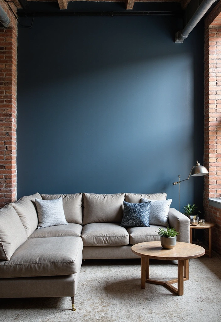 21 Inviting Living Room Ideas with Benjamin Moore Blue Paint Color and Cozy Sectional Sofas! - 15. Urban Loft
