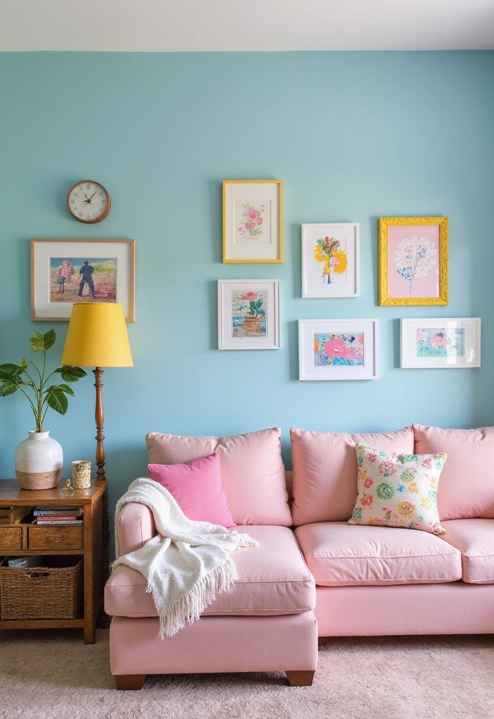 21 Inviting Living Room Ideas with Benjamin Moore Blue Paint Color and Cozy Sectional Sofas! - 17. Playful Pastels