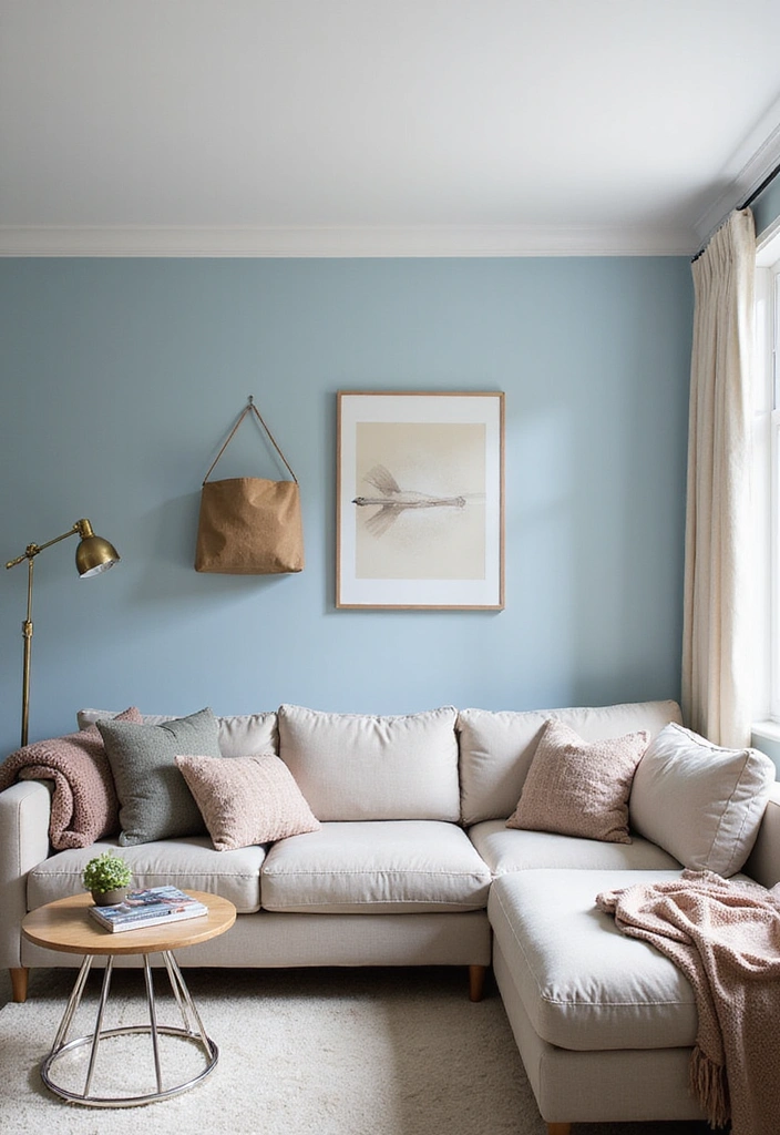 21 Inviting Living Room Ideas with Benjamin Moore Blue Paint Color and Cozy Sectional Sofas! - 18. Contemporary Fusion