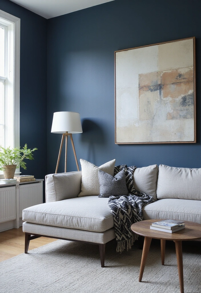 21 Inviting Living Room Ideas with Benjamin Moore Blue Paint Color and Cozy Sectional Sofas! - 2. Modern Minimalism