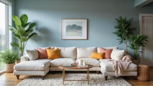 21 Inviting Living Room Ideas with Benjamin Moore Blue Paint Color and Cozy Sectional Sofas!
