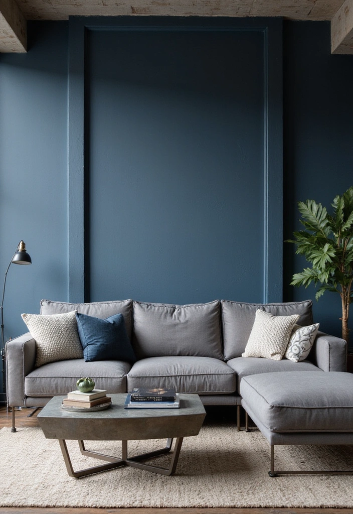 21 Inviting Living Room Ideas with Benjamin Moore Blue Paint Color and Cozy Sectional Sofas! - 6. Industrial Chic