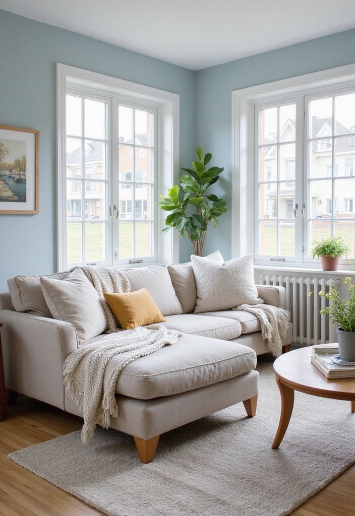 21 Inviting Living Room Ideas with Benjamin Moore Blue Paint Color and Cozy Sectional Sofas! - 9. Scandinavian Simplicity