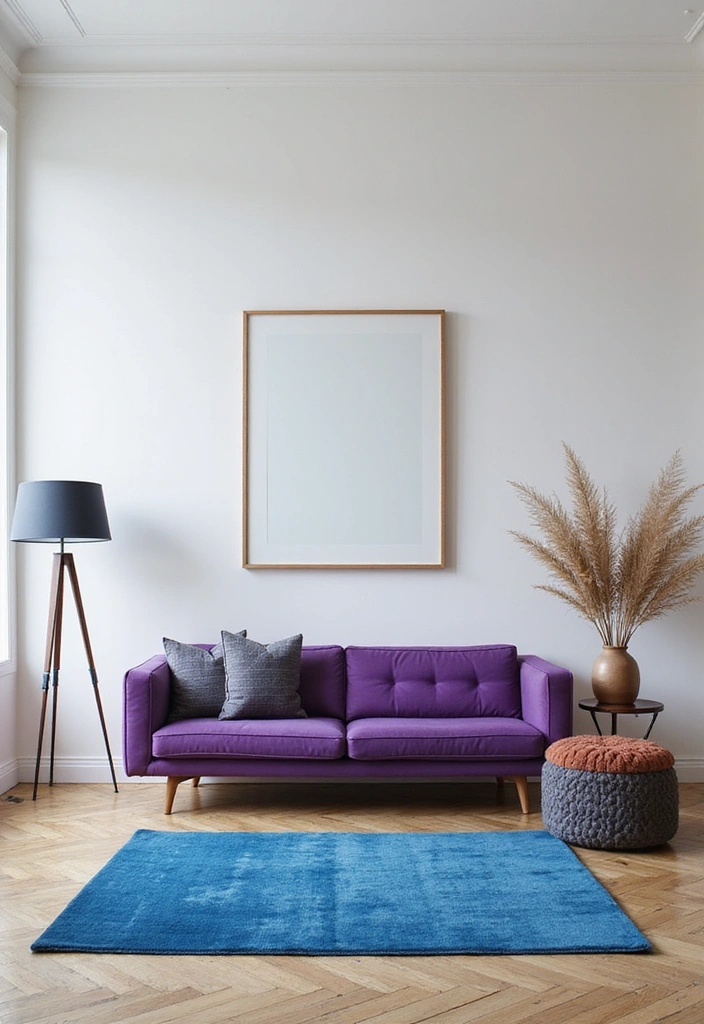 21 Lebendige Wohnzimmerideen: Lila Sofa, blauer Teppich und eleganter Kronleuchter! - 10. Minimalistische Dekoration