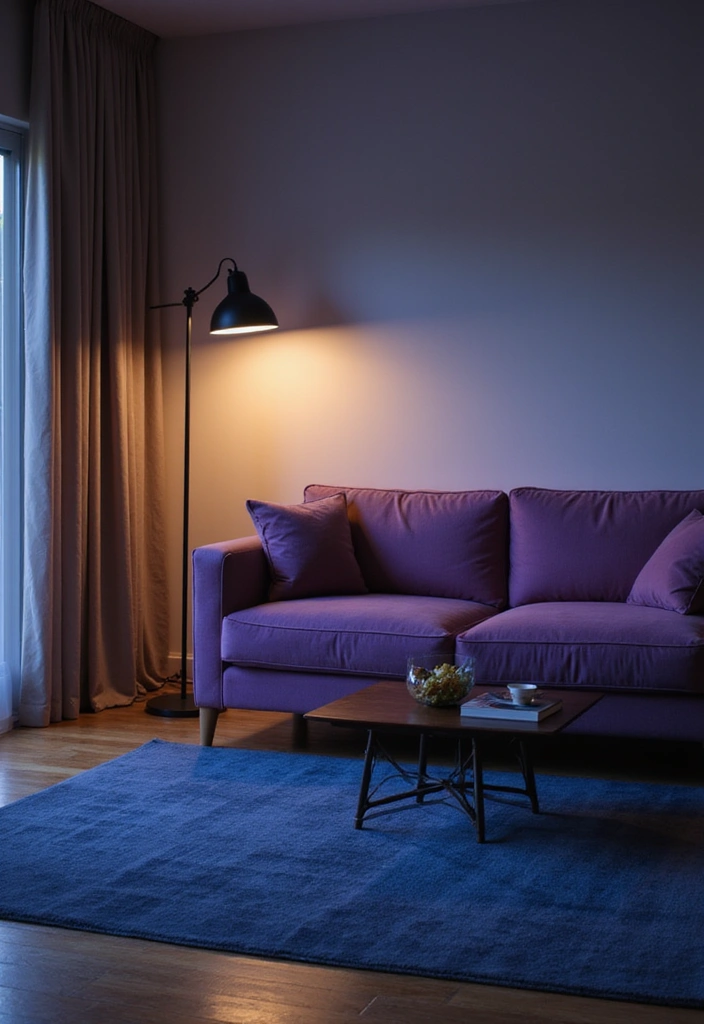21 Lebendige Wohnzimmerideen: Lila Sofa, blauer Teppich und eleganter Kronleuchter! - 12. Beleuchtungselemente