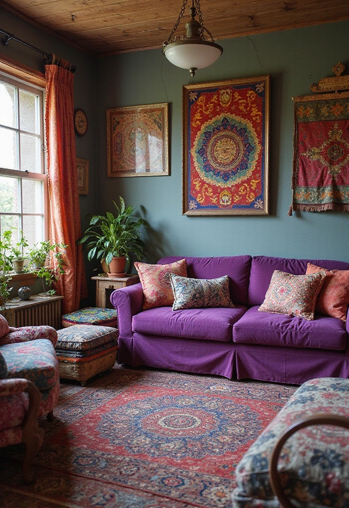 21 Lebendige Wohnzimmerideen: Lila Sofa, blauer Teppich und eleganter Kronleuchter! - 17. Textil-Akzente