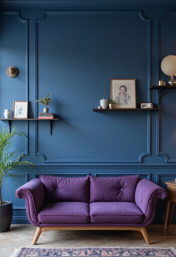 21 Lebendige Wohnzimmerideen: Lila Sofa, blauer Teppich und eleganter Kronleuchter! - 5. Akzentwände mit Farben
