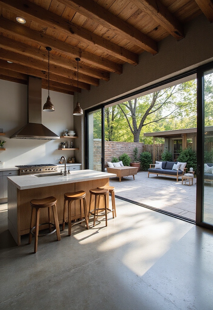 21 Luxe Industrial Kitchen: Dark Cabinetry Meets Modern Elegance with Stunning Lighting! - 19. Seamless Indoor-Outdoor Flow