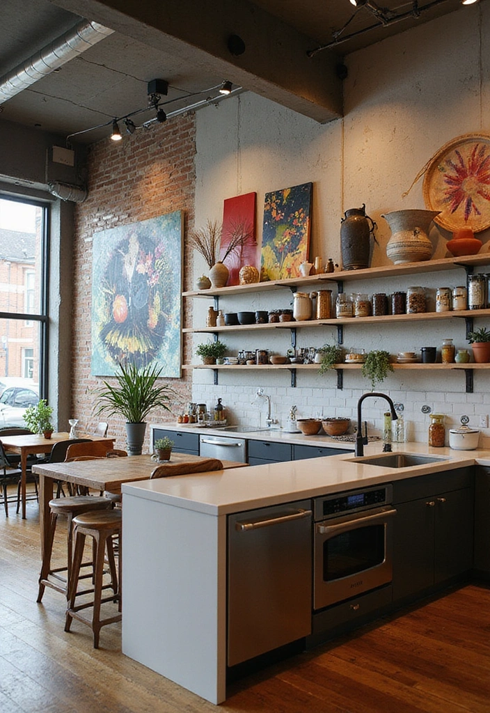 21 Luxe Industrial Kitchen: Dark Cabinetry Meets Modern Elegance with Stunning Lighting! - 20. Artistic Touches for Unique Flair