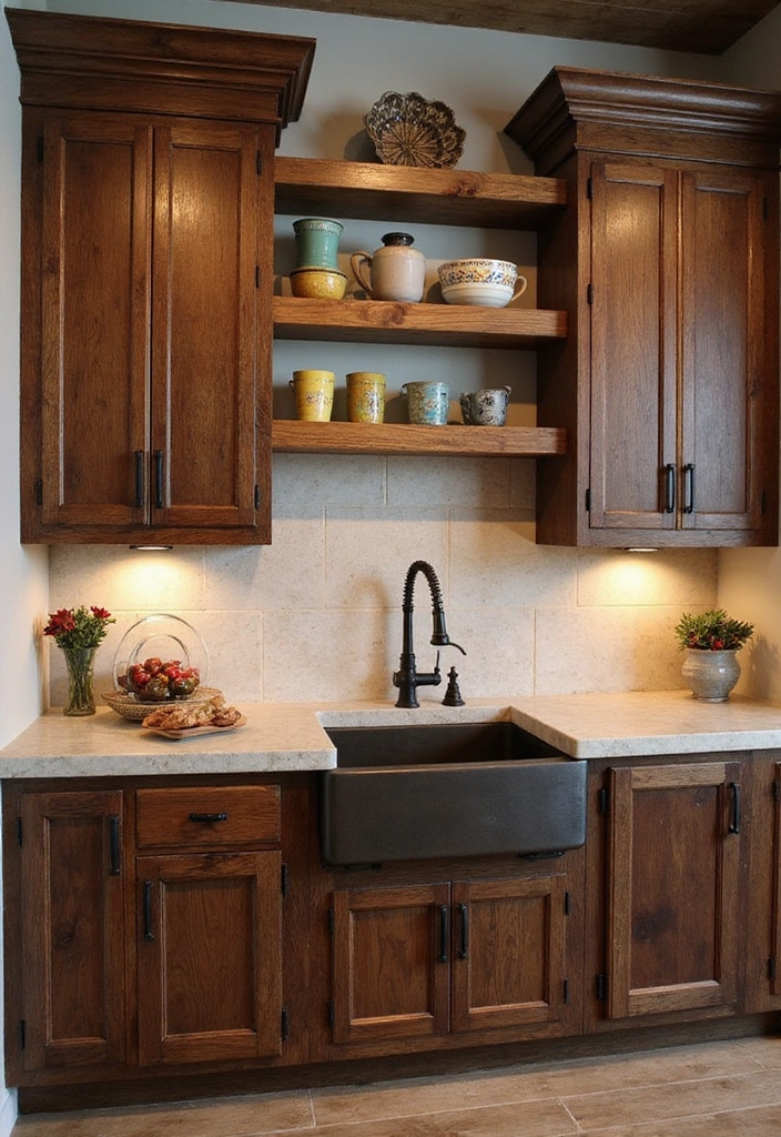 21 Luxe Industrial Kitchen: Dark Cabinetry Meets Modern Elegance with Stunning Lighting! - 3. Rustic Wood Cabinets for a Warm Touch