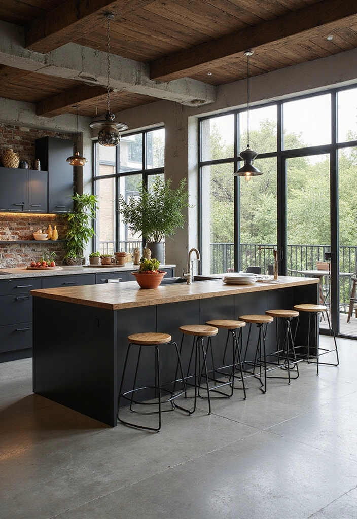 21 Luxe Industrial Kitchen: Dark Cabinetry Meets Modern Elegance with Stunning Lighting! - 5. Open Concept Design for Spacious Feel