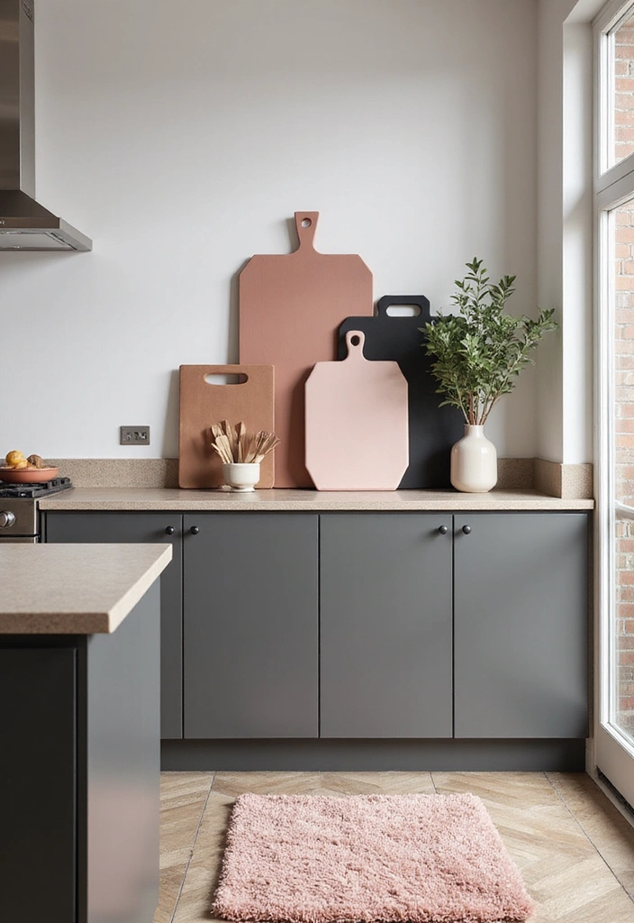 21 Sophisticated Blush and Black Kitchen Ideas with Elegant Rugs for a Luxe Feel! - 17. Blush and Black Cutting Boards