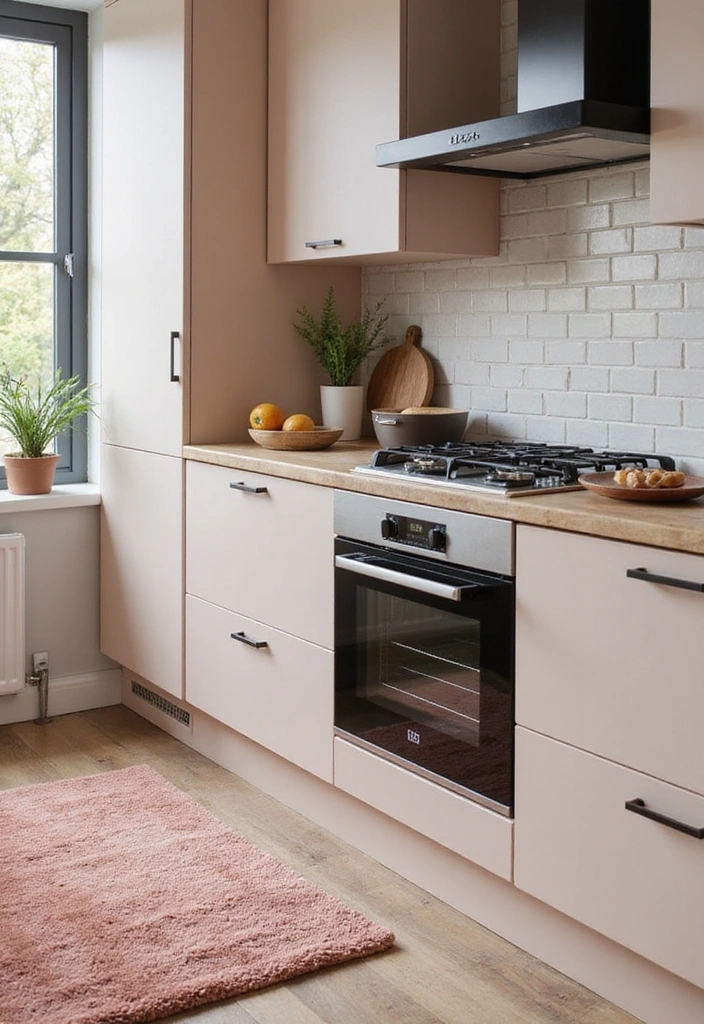 21 Sophisticated Blush and Black Kitchen Ideas with Elegant Rugs for a Luxe Feel! - 19. Blush and Black Kitchen Scale
