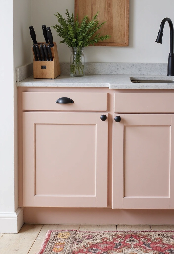 21 Sophisticated Blush and Black Kitchen Ideas with Elegant Rugs for a Luxe Feel! - 20. Blush and Black Knife Block