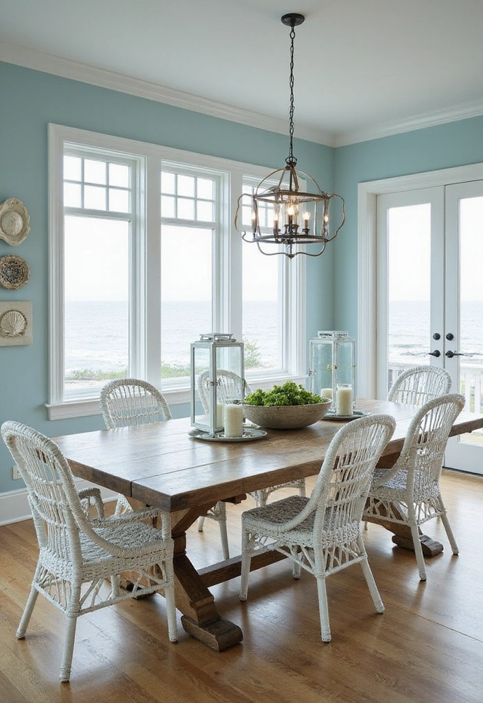 21 Stylish Dining Room Designs with Benjamin Moore Blue Paint Color and Elegant Wooden Tables! - 1. Coastal Charm with Sea Blue Hues