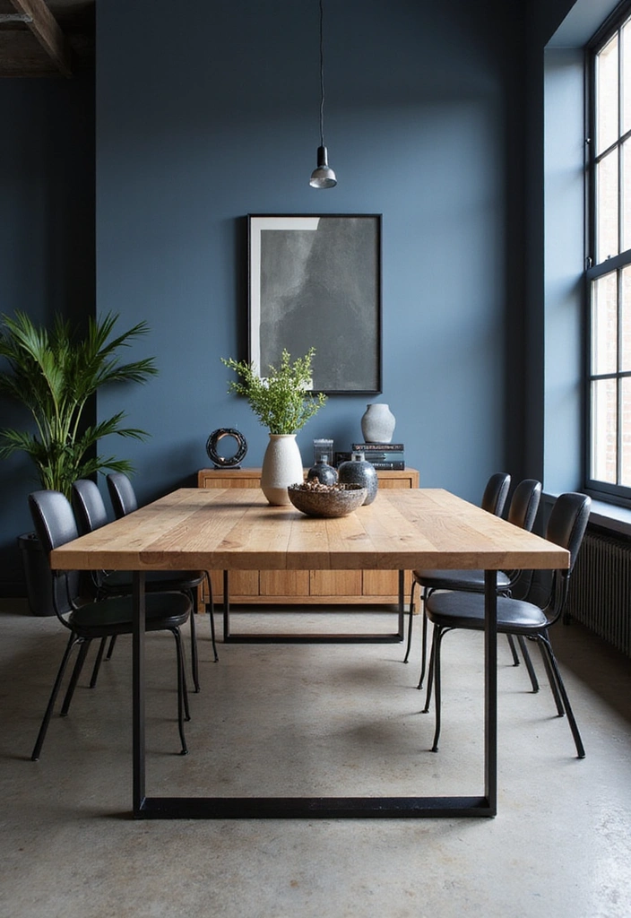 21 Stylish Dining Room Designs with Benjamin Moore Blue Paint Color and Elegant Wooden Tables! - 11. Urban Sophistication with Steel Blue
