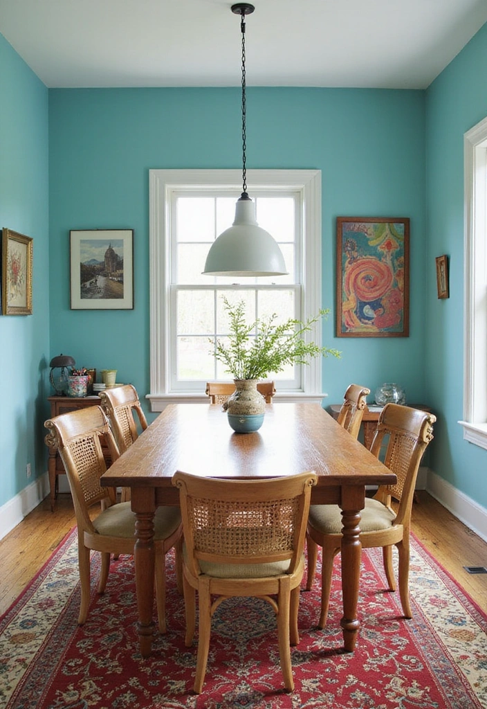 21 Stylish Dining Room Designs with Benjamin Moore Blue Paint Color and Elegant Wooden Tables! - 14. Whimsical Charm with Aqua Blue