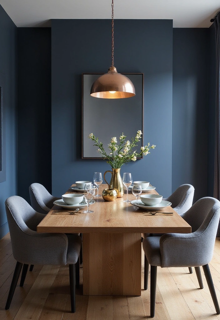 21 Stylish Dining Room Designs with Benjamin Moore Blue Paint Color and Elegant Wooden Tables! - 2. Modern Elegance with Navy Blue