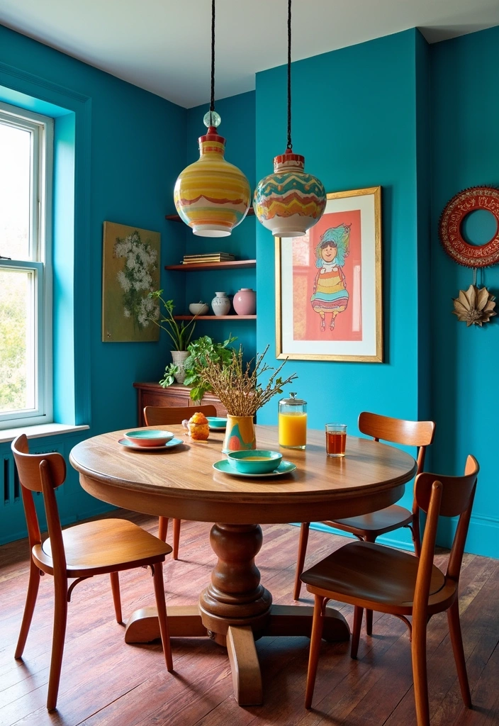 21 Stylish Dining Room Designs with Benjamin Moore Blue Paint Color and Elegant Wooden Tables! - 20. Radiant Energy with Electric Blue