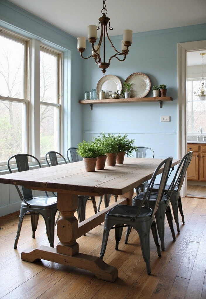 21 Stylish Dining Room Designs with Benjamin Moore Blue Paint Color and Elegant Wooden Tables! - 3. Farmhouse Fresh with Light Blue