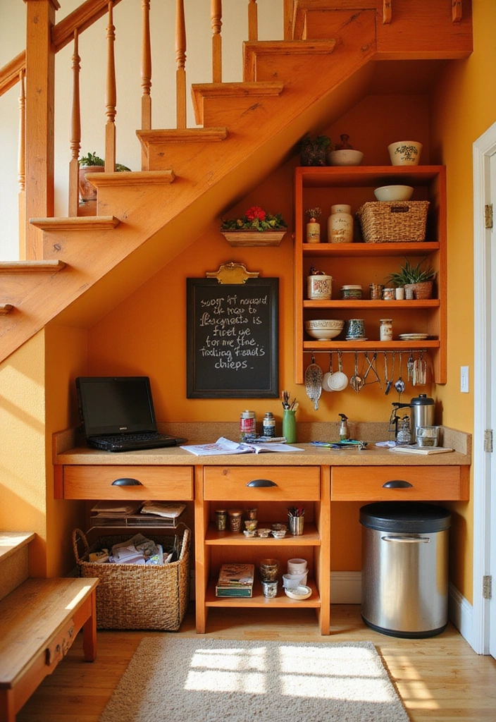 30 Kreative Ideen für Stauraum unter der Treppe in warmen Farben: Maximieren Sie Ihren Platz! - 19. Hobbybereich