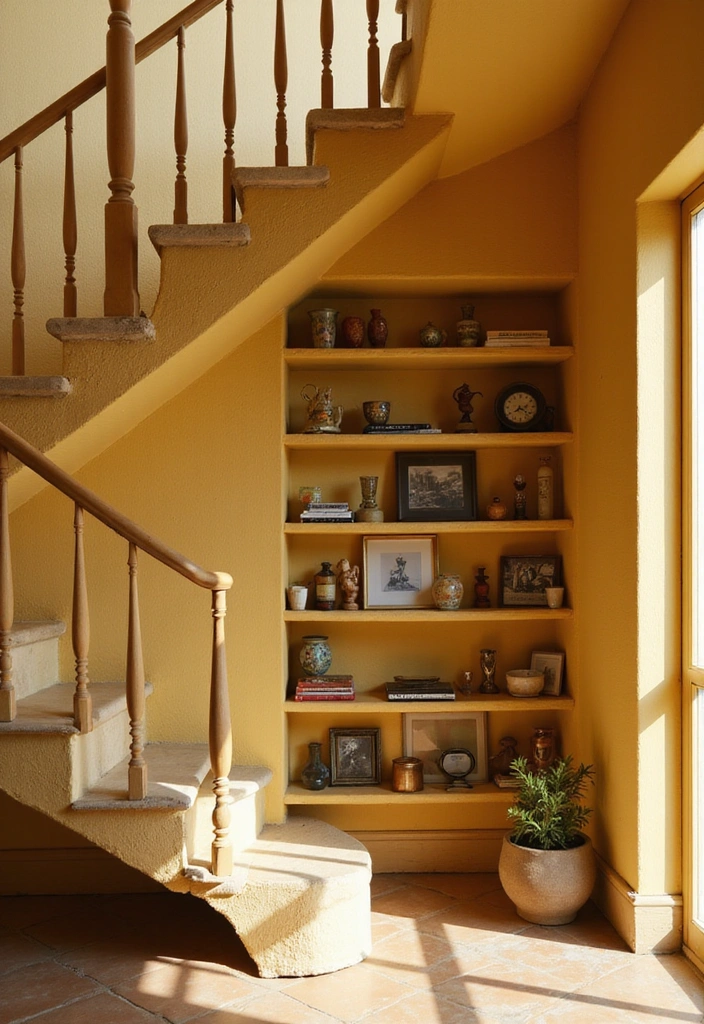 30 Kreative Ideen für Stauraum unter der Treppe in warmen Farben: Maximieren Sie Ihren Platz! - 21. Sammlerecke