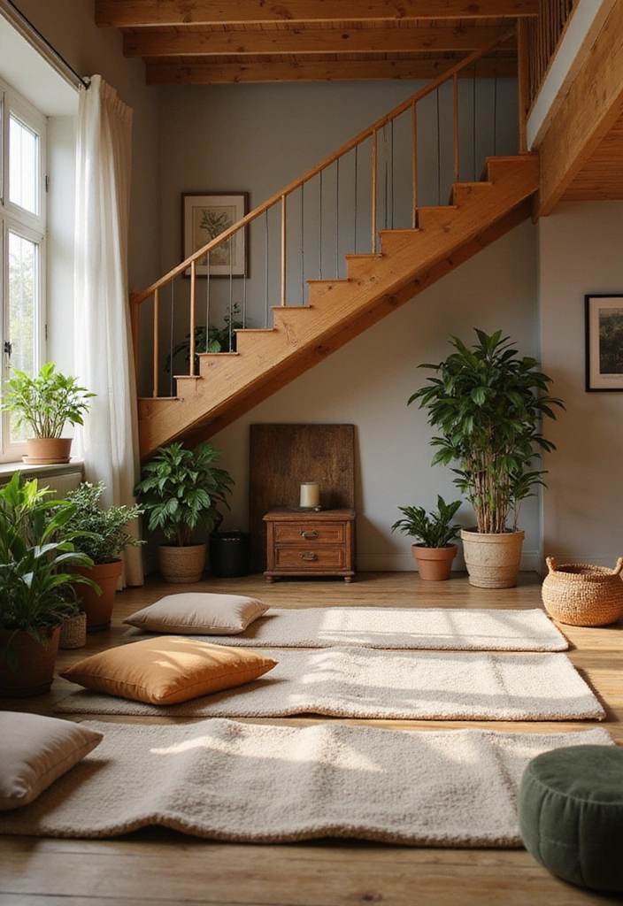 30 Kreative Ideen für Stauraum unter der Treppe in warmen Farben: Maximieren Sie Ihren Platz! - 30. Entspannungsraum für Meditation