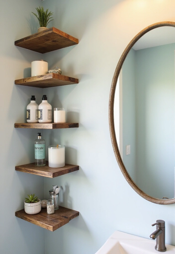 31 Rustic Floating Shelves Ideas: Enhance Your Small Bathroom with Reclaimed Wood Decor! - 1. Open Shelving for Bath Essentials