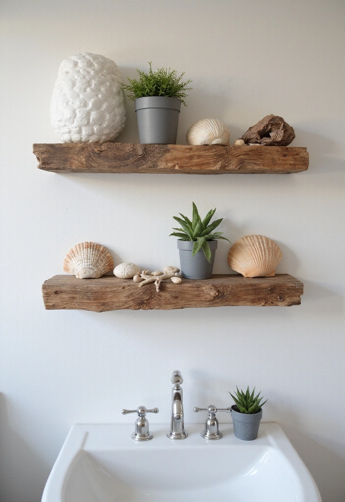 31 Rustic Floating Shelves Ideas: Enhance Your Small Bathroom with Reclaimed Wood Decor! - 14. Rustic Shelves with Natural Elements