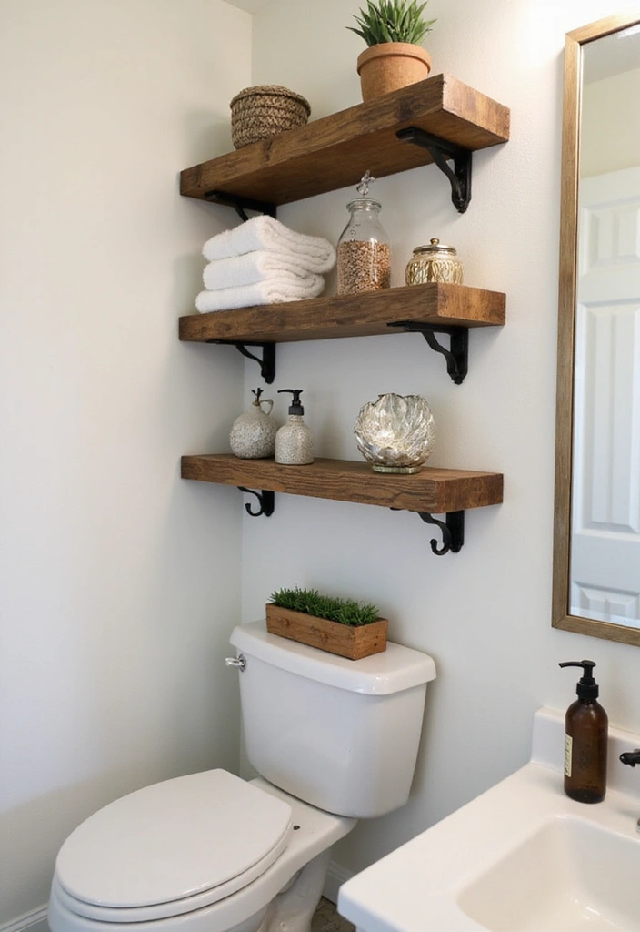 31 Rustic Floating Shelves Ideas: Enhance Your Small Bathroom with Reclaimed Wood Decor! - 15. Rustic Shelves Customized to Fit