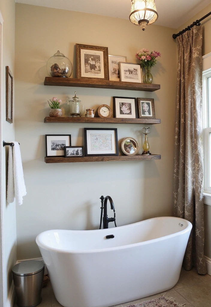 31 Rustic Floating Shelves Ideas: Enhance Your Small Bathroom with Reclaimed Wood Decor! - 16. Rustic Shelves with a Personal Touch
