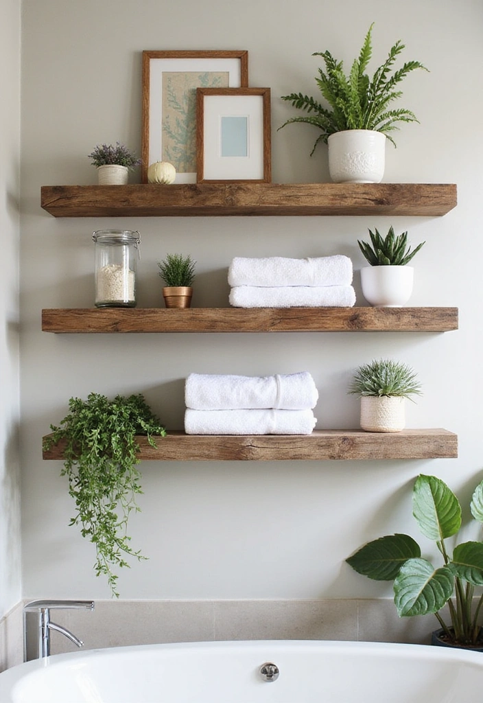 31 Rustic Floating Shelves Ideas: Enhance Your Small Bathroom with Reclaimed Wood Decor! - 4. Layered Shelves for Depth