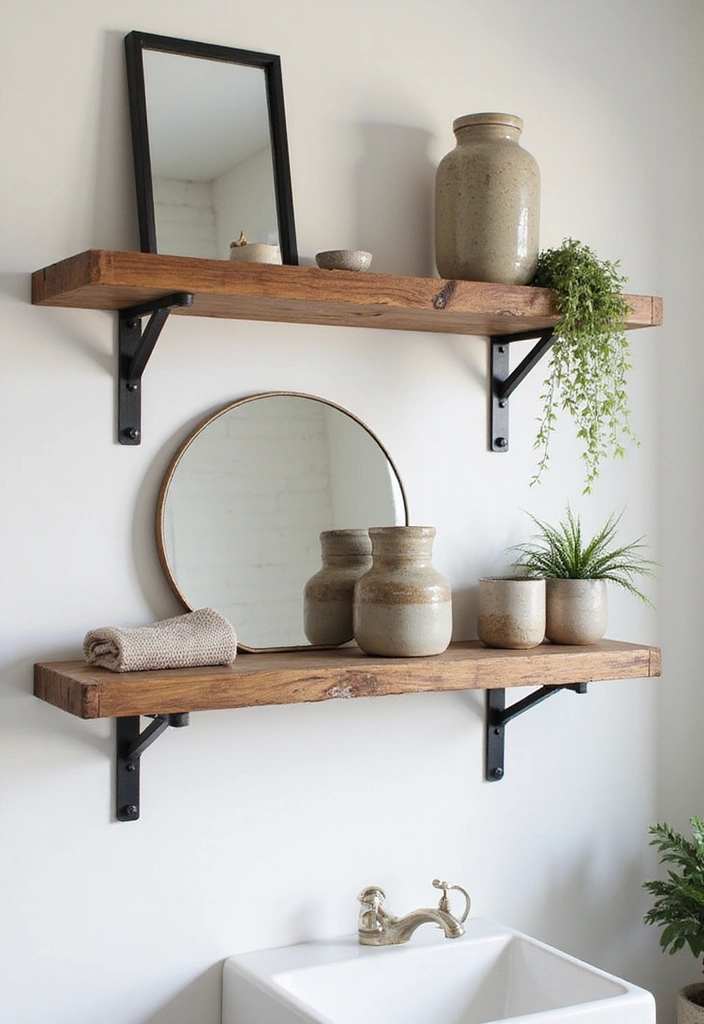 31 Rustic Floating Shelves Ideas: Enhance Your Small Bathroom with Reclaimed Wood Decor! - 5. Industrial Meets Rustic