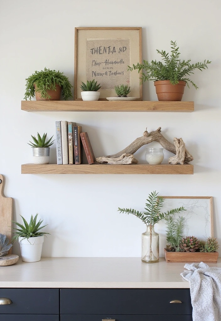 31 Stunning Floating Shelves Ideas for a Stylish White Kitchen with Elegant Flooring! - 17. Nature-Inspired Decor