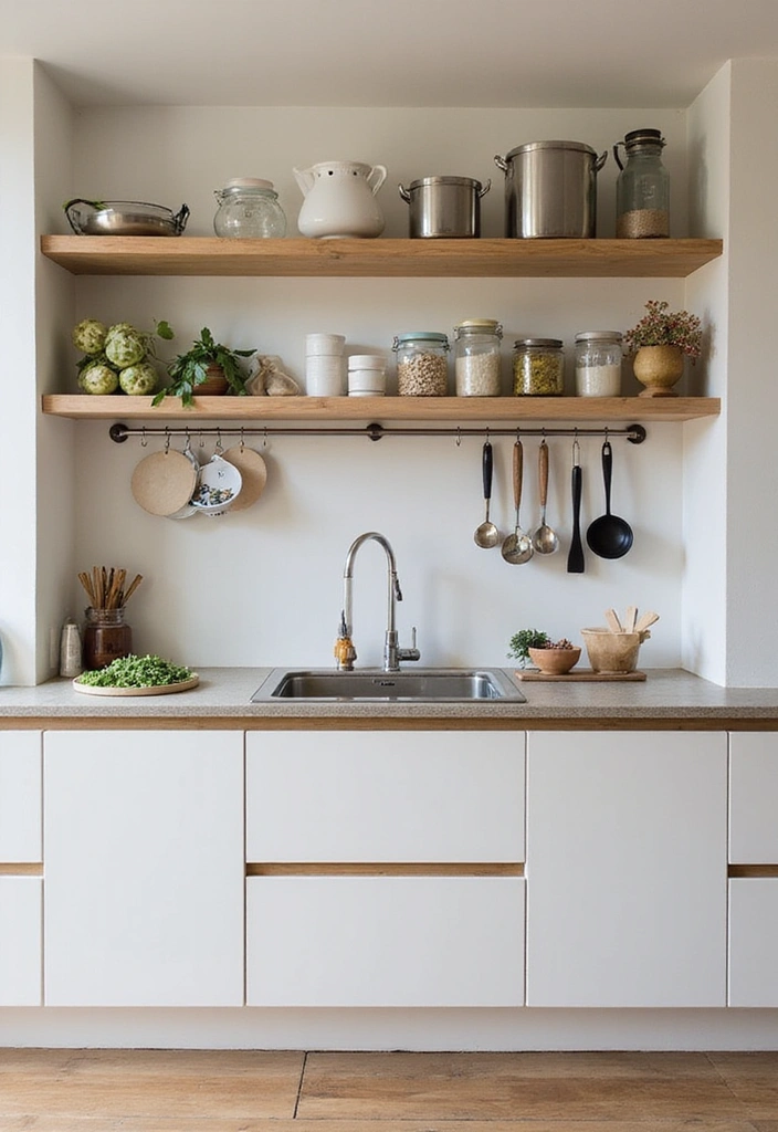 31 Stunning Floating Shelves Ideas for a Stylish White Kitchen with Elegant Flooring! - 19. Clever Space Savers