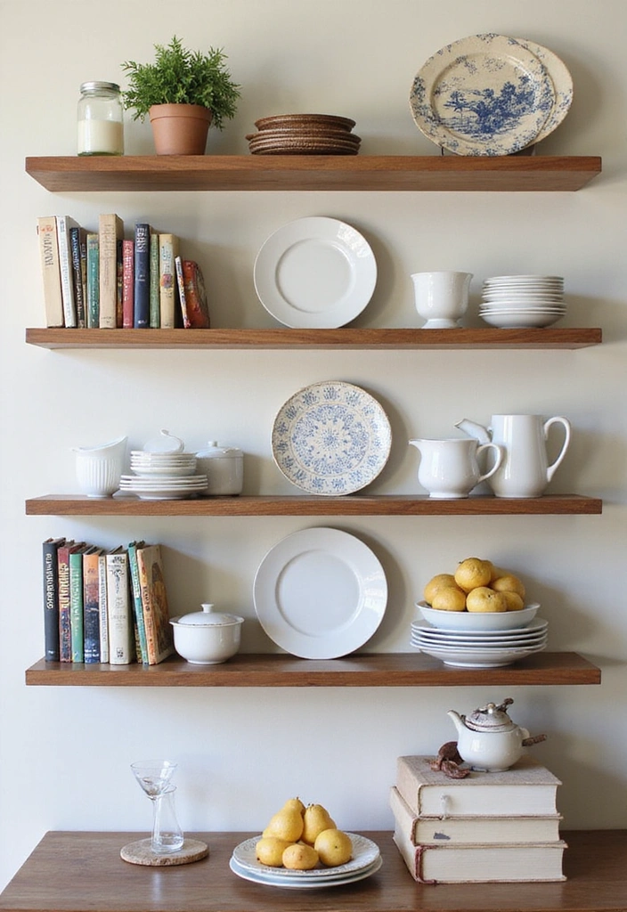 31 Stunning Floating Shelves Ideas for a Stylish White Kitchen with Elegant Flooring! - 20. Layered Shelving