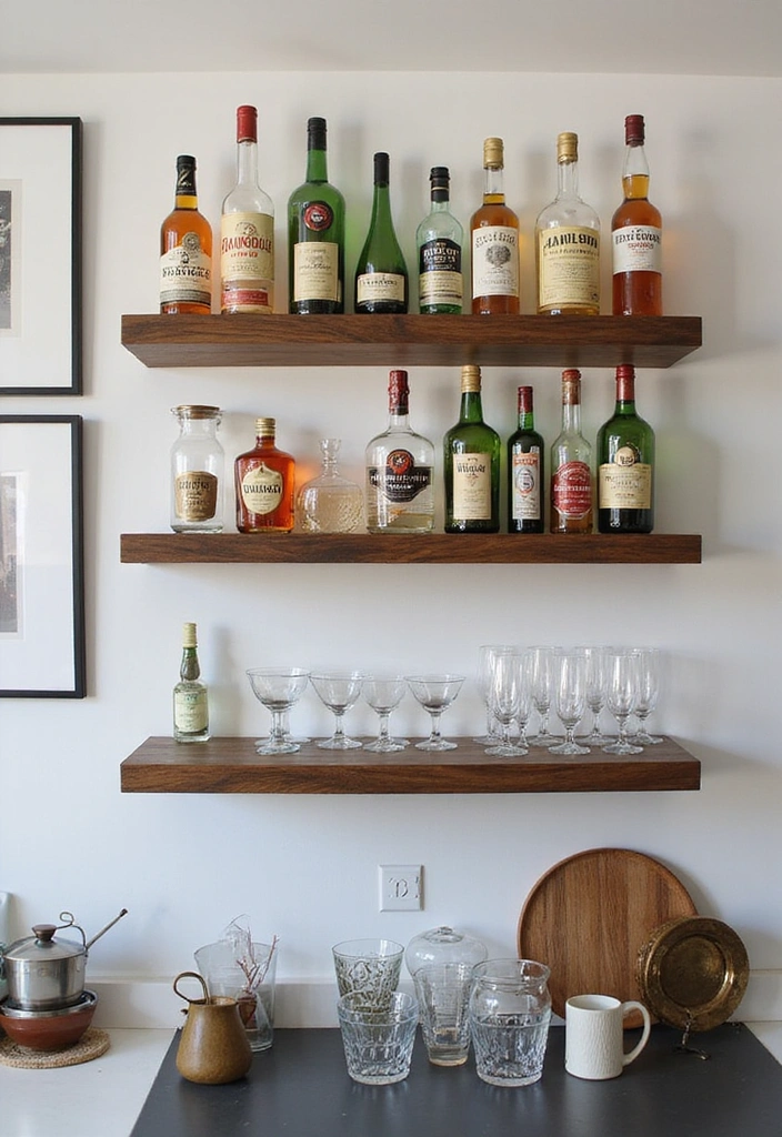31 Stunning Floating Shelves Ideas for a Stylish White Kitchen with Elegant Flooring! - 23. Functional Bar Station